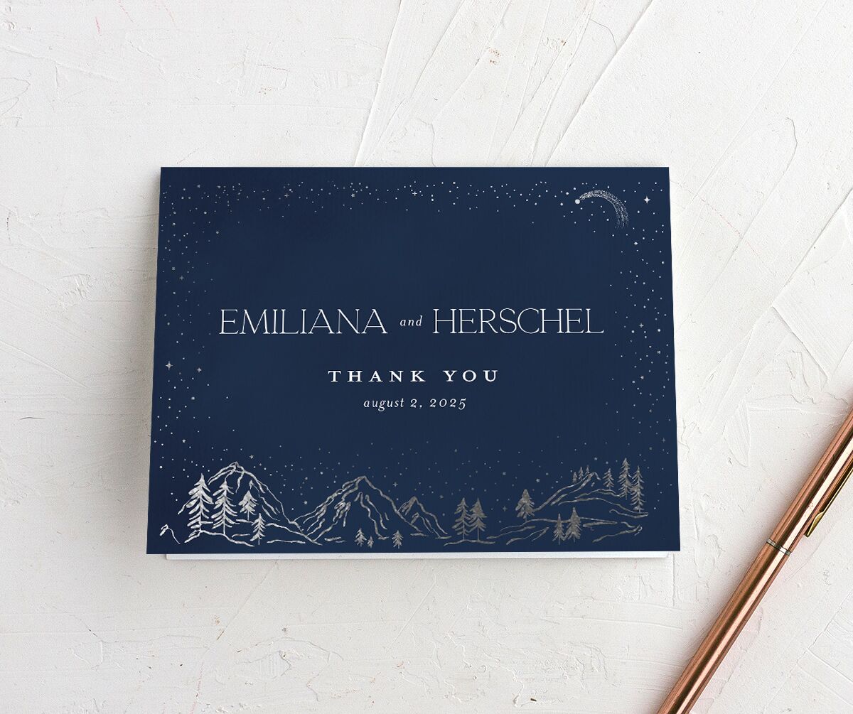 Mountain Sky Thank You Cards front in blue