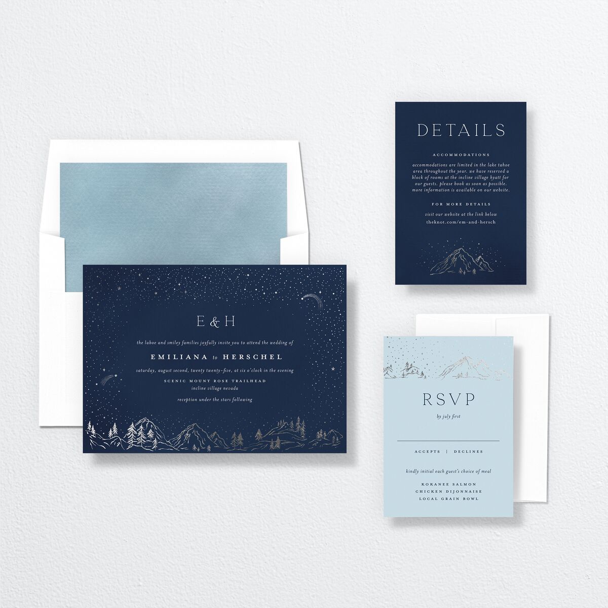 Mountain Sky Wedding Invitations suite in Blue