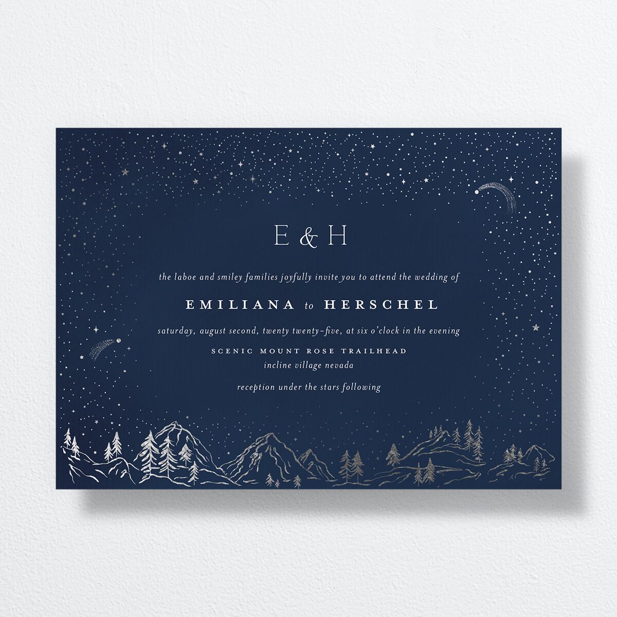 Mountain Sky Wedding Invitations Silver Navy Signature No