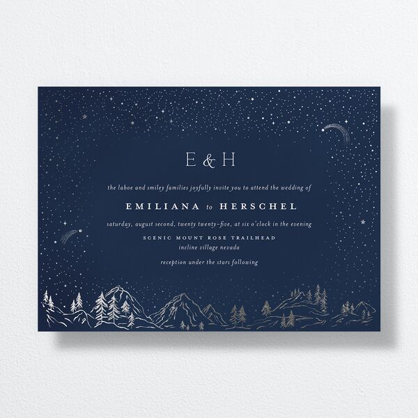 Mountain Sky Wedding Invitations Silver Navy Signature No
