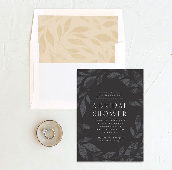 Gilded Leaves Bridal Shower Invitations envelope-and-liner in Black