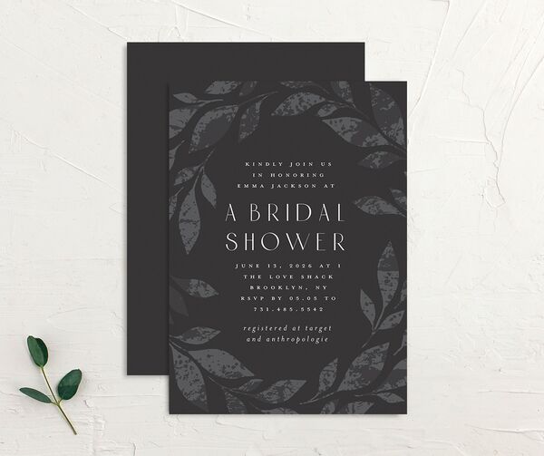 Gilded Leaves Bridal Shower Invitations front-and-back in Black