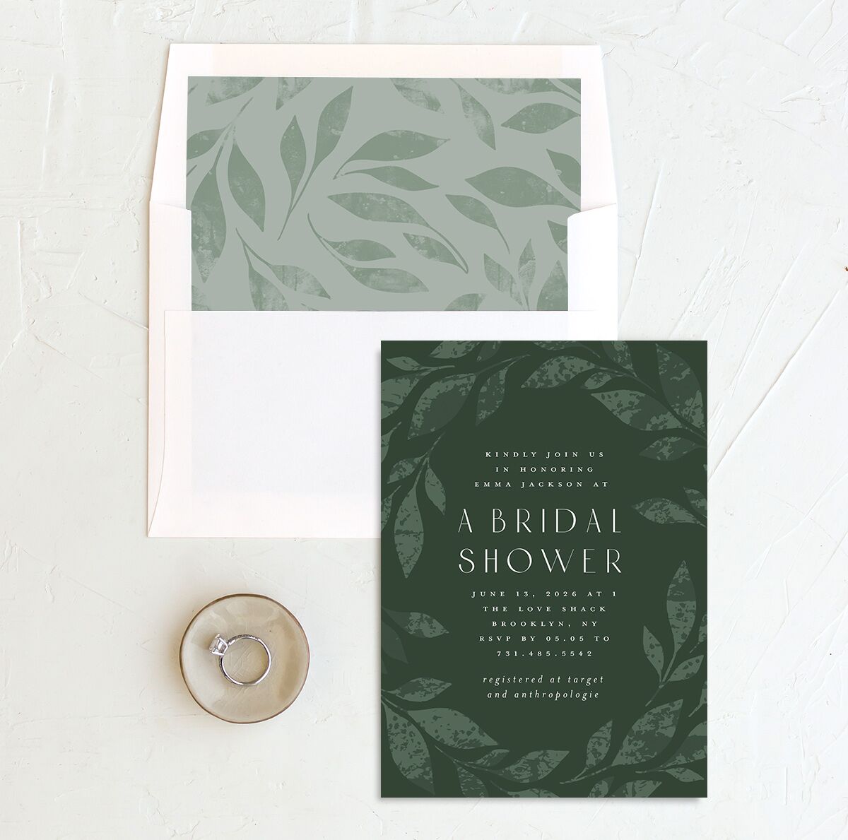 Gilded Leaves Bridal Shower Invitations Hunter Green Pearlescent