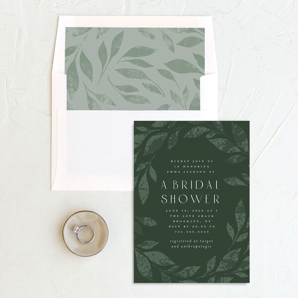 Gilded Leaves Bridal Shower Invitations Hunter Green Pearlescent