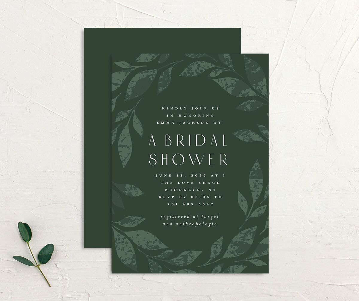 Gilded Leaves Bridal Shower Invitations Hunter Green Pearlescent