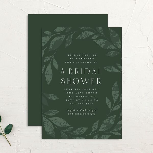 Gilded Leaves Bridal Shower Invitations Hunter Green Pearlescent