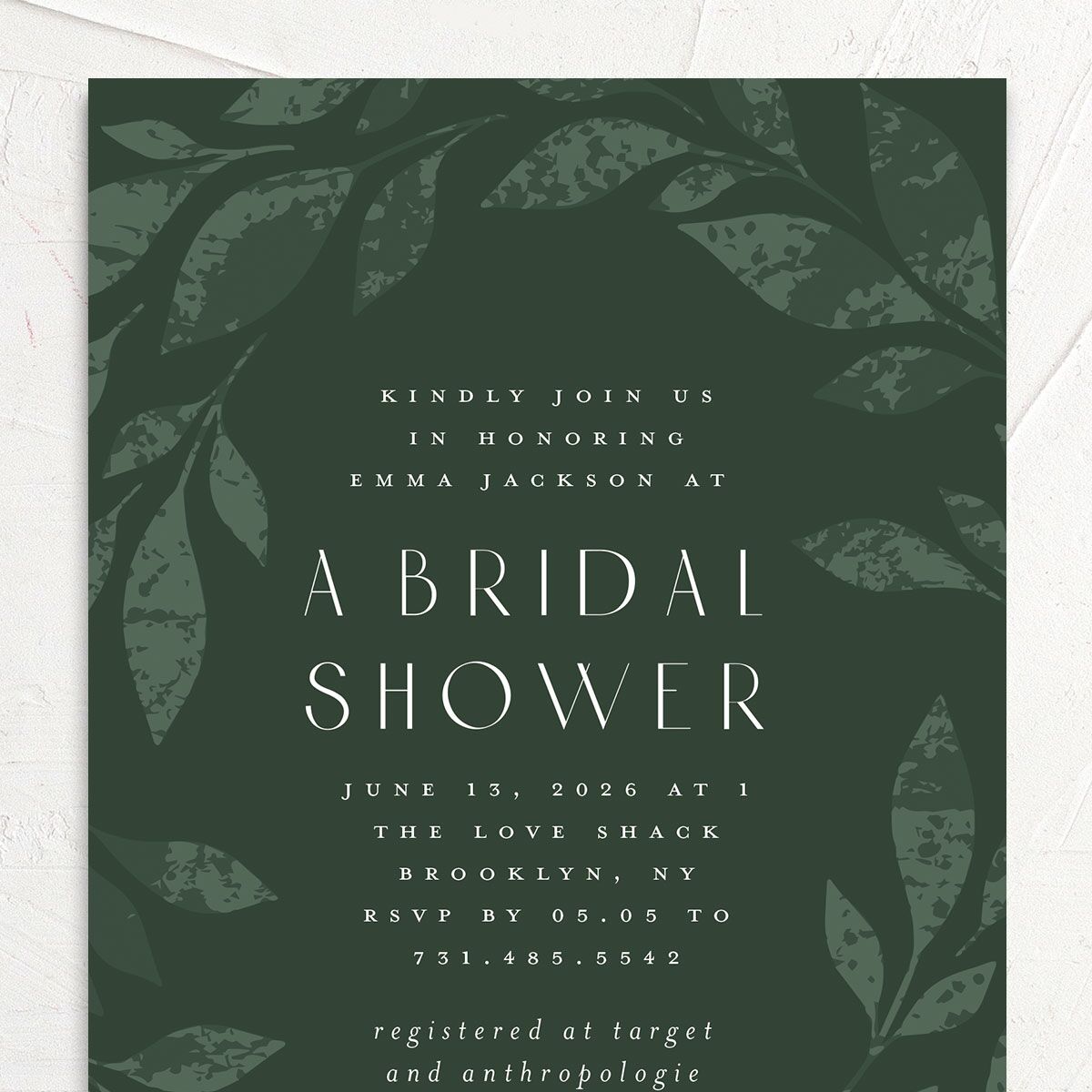 Gilded Leaves Bridal Shower Invitations Hunter Green Pearlescent