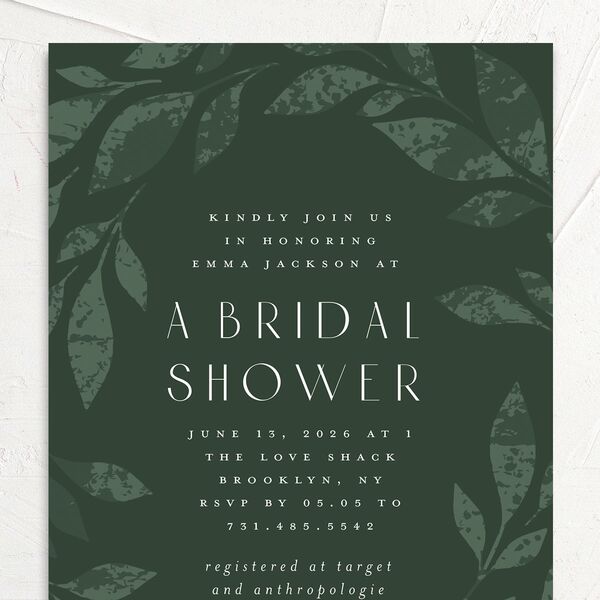 Gilded Leaves Bridal Shower Invitations Hunter Green Pearlescent