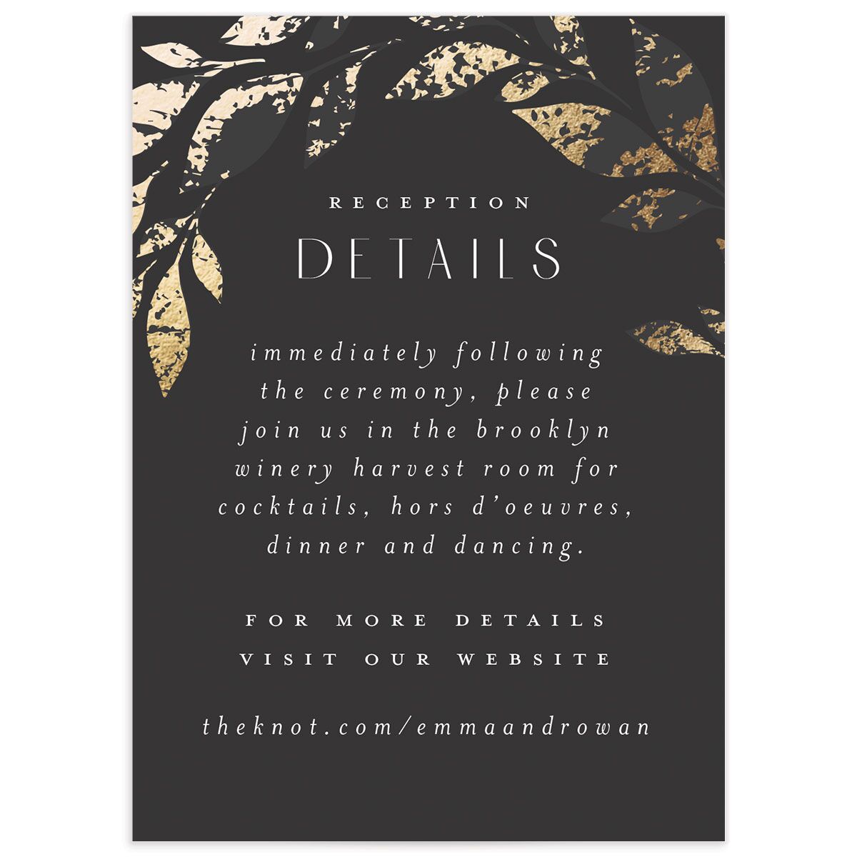 Gilded Leaves Wedding Enclosure Cards front in Black