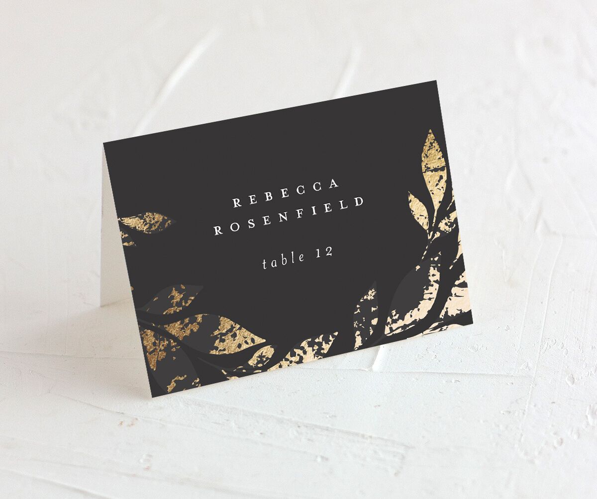 Gilded Leaves Place Cards front in Black