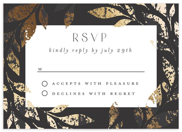 Gilded Leaves Wedding Response Cards front in Black