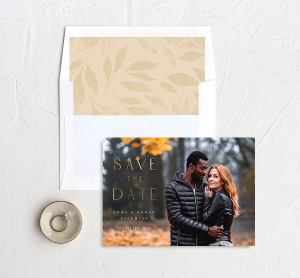Gilded Leaves Save The Date Cards envelope-and-liner in Black