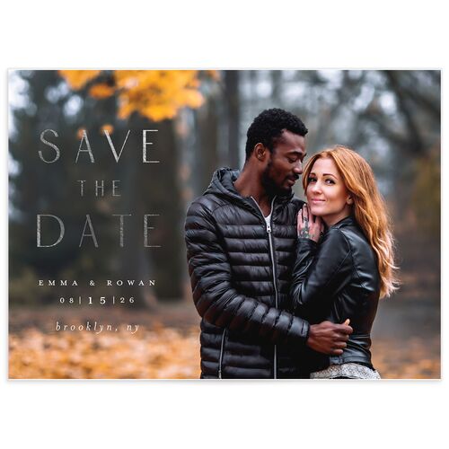 Gilded Leaves Save The Date Cards Silver Hunter Green Signature smooth No