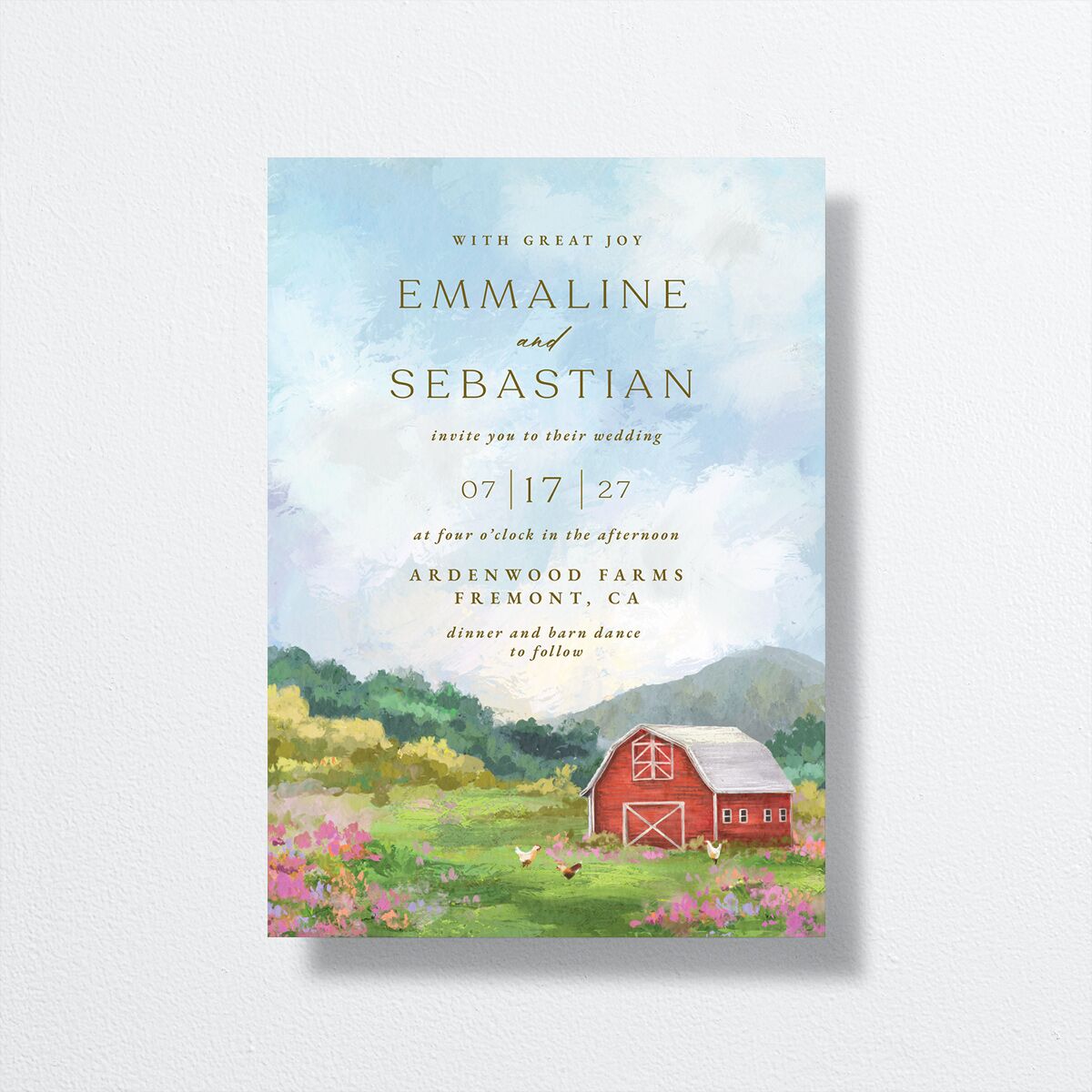 Scenic Barn Wedding Invitations front in red