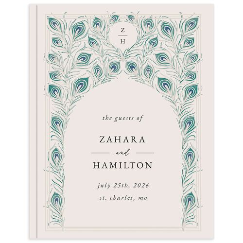 Peacock Nouveau Wedding Guest Book Linen