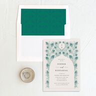 Peacock Nouveau Rehearsal Dinner Invitations Linen Signature
