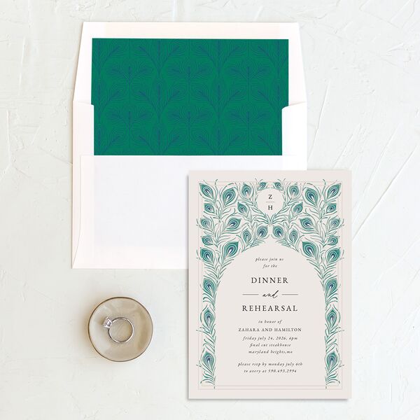 Peacock Nouveau Rehearsal Dinner Invitations Linen Signature