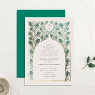 Peacock Nouveau Wedding Invitations Gold Linen Signature No