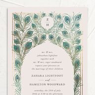 Peacock Nouveau Wedding Invitations Gold Linen Signature No