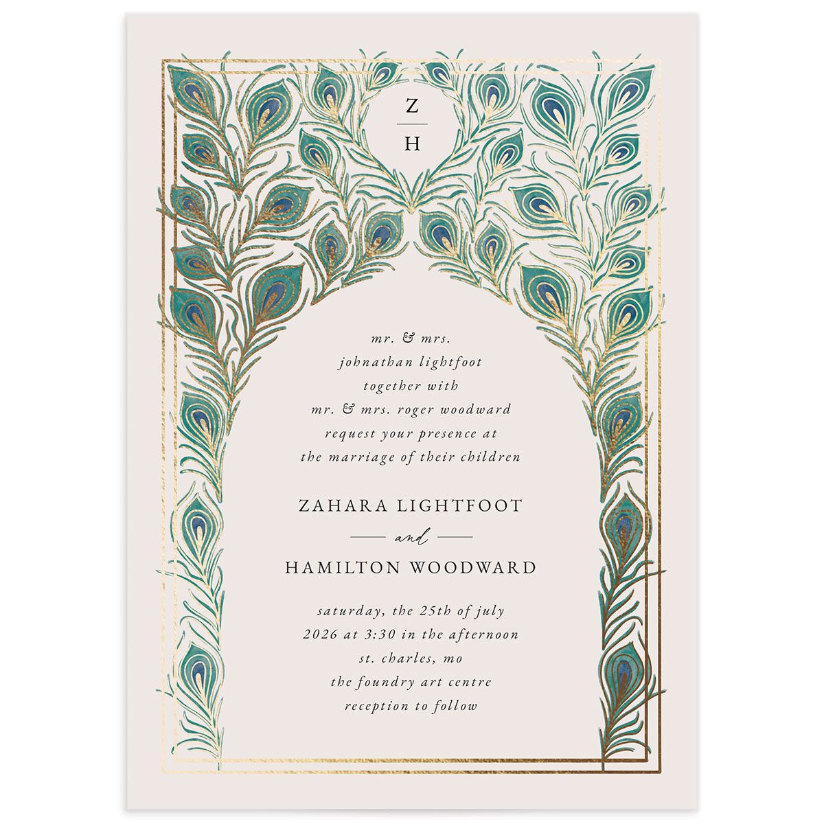 Peacock Nouveau Wedding Invitations