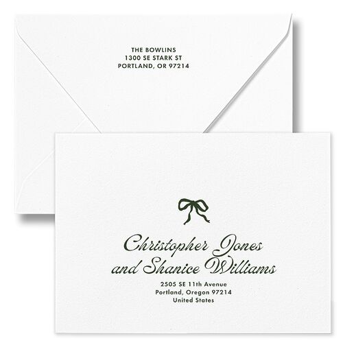 Retro Minimalist Photo Triad Holiday Card Euro Envelopes White Scottish Green Both Recipient and Return Addresses Luxe Signature
