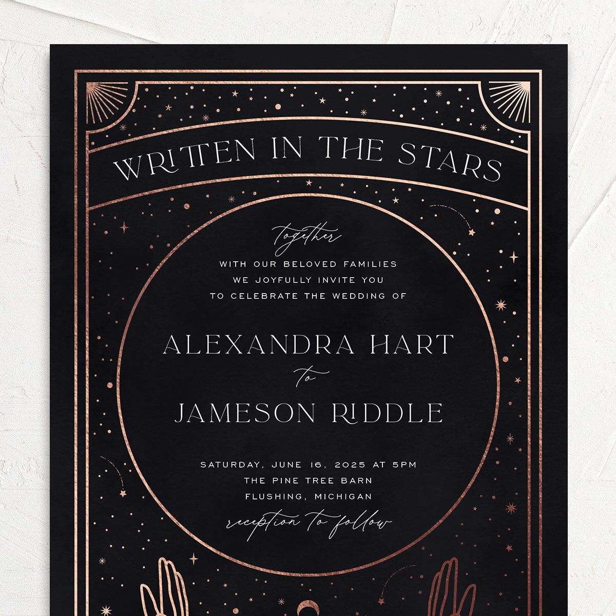 Written In The Stars Wedding Invitations Rose Gold Midnight Signature No
