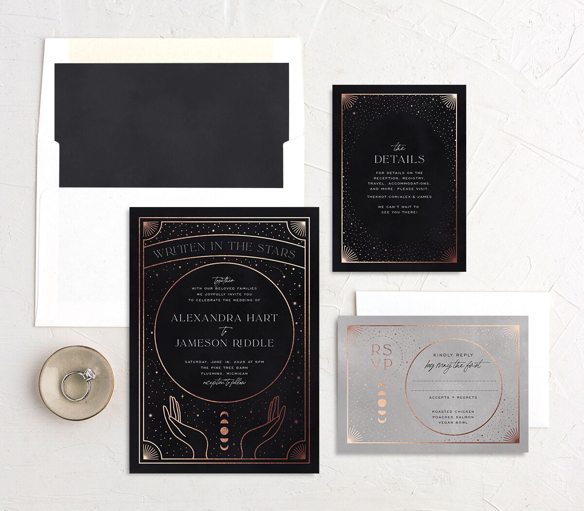 Written In The Stars Wedding Invitations Rose Gold Midnight Signature No