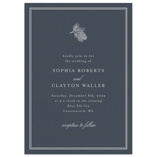 Elegant Winter Pine Cone Wedding Invitations Ink Blue Signature Blank No Standard
