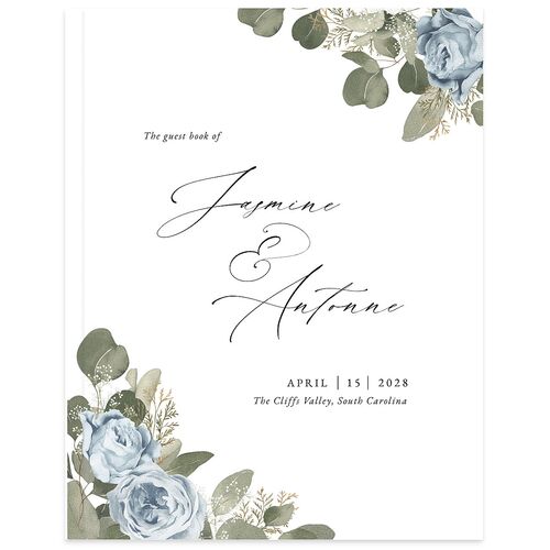 Romantic Roses Wedding Guest Book Pastel Blue