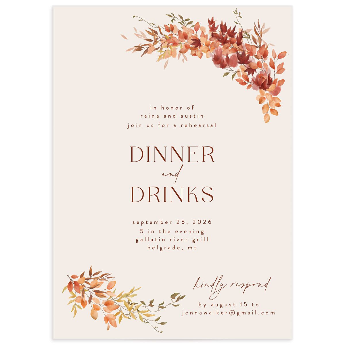 Harvest Crescent Rehearsal Dinner Invitations