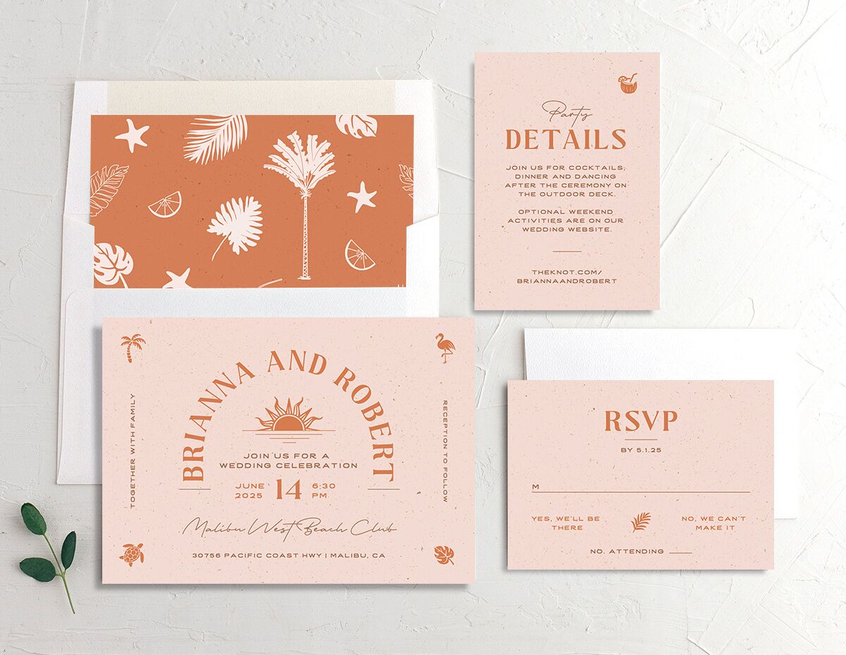 Beach Party Wedding Invitations Pink Cotton Signature No