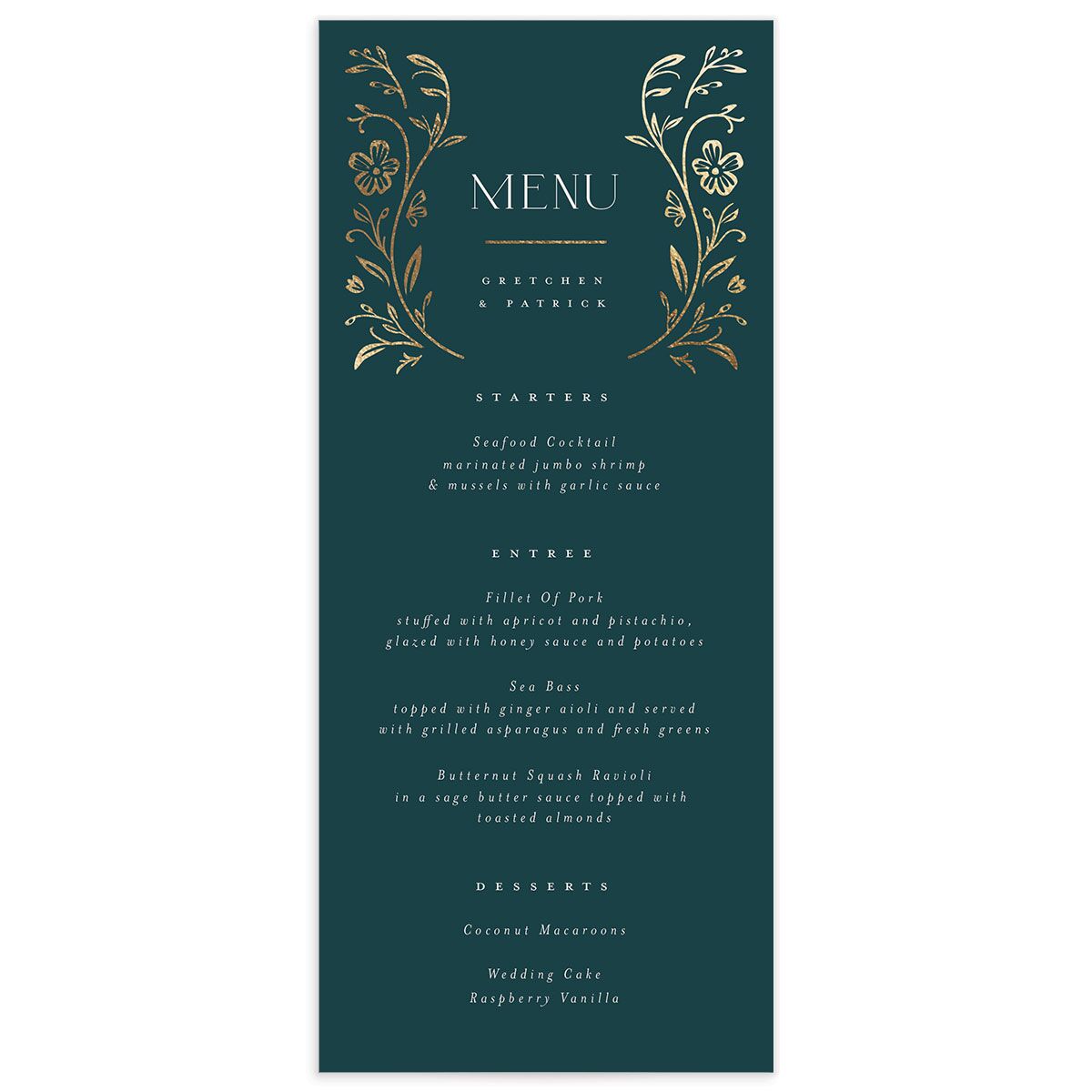 Storybook Filigree Menus Gold Dark Night Signature