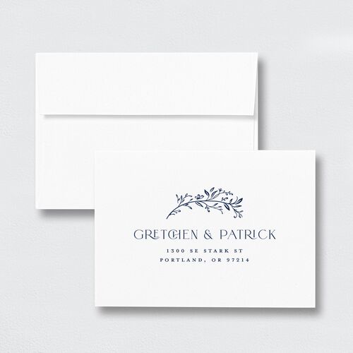 Storybook Filigree Wedding Response Card Standard Envelopes White Standard Navy Return Address Signature