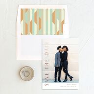 Abstract Disco Save The Date Cards Rose Gold Canary Signature smooth No