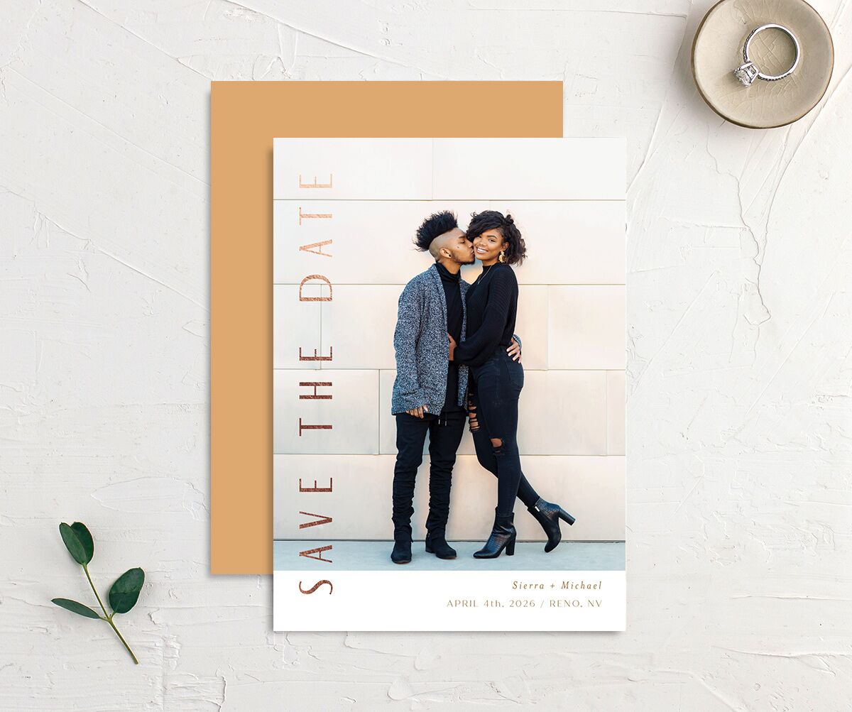 Abstract Disco Save The Date Cards Rose Gold Canary Signature smooth No