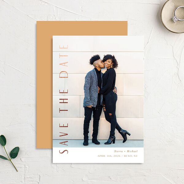 Abstract Disco Save The Date Cards Rose Gold Canary Signature smooth No