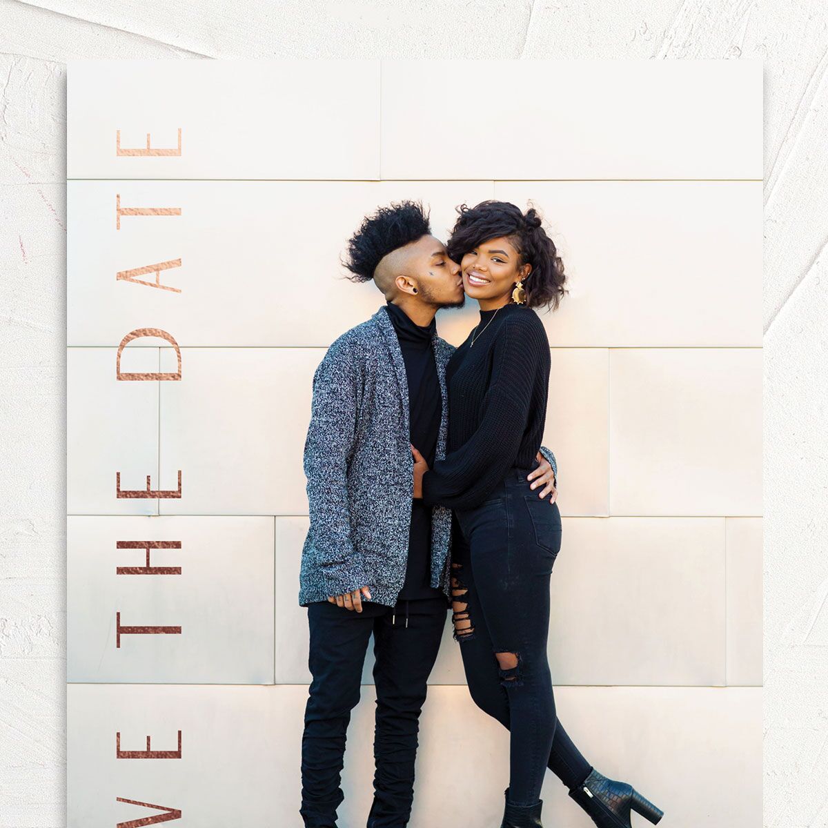 Abstract Disco Save The Date Cards Rose Gold Canary Signature smooth No