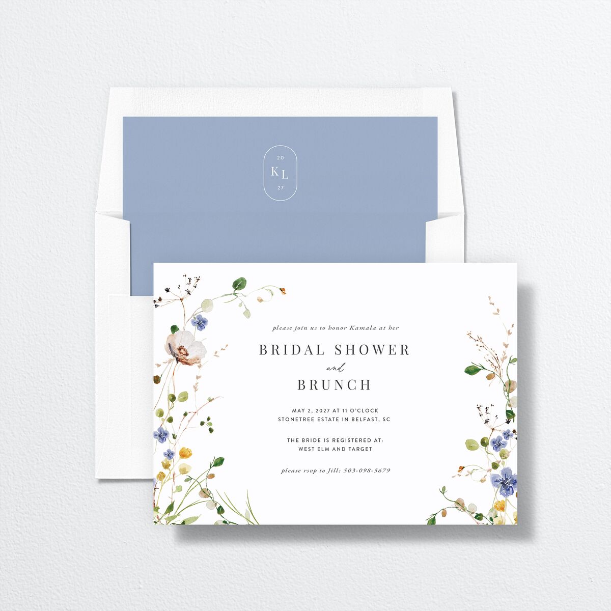 Glistening Wildflower Bridal Shower Invitations Pure White Signature Standard