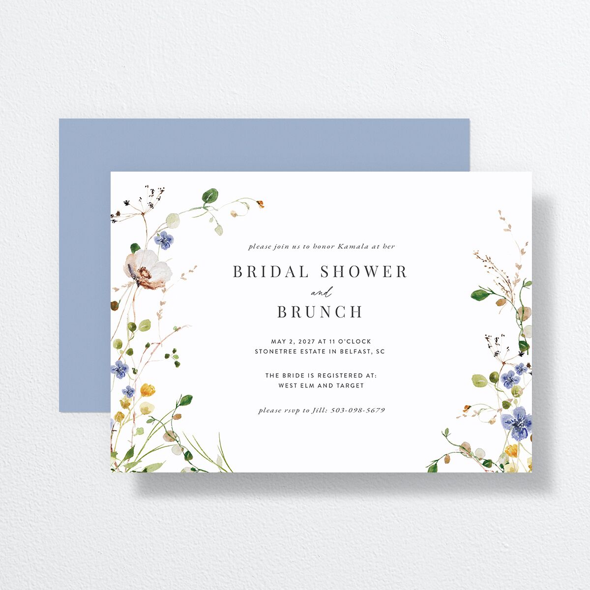 Glistening Wildflower Bridal Shower Invitations Pure White Signature Standard