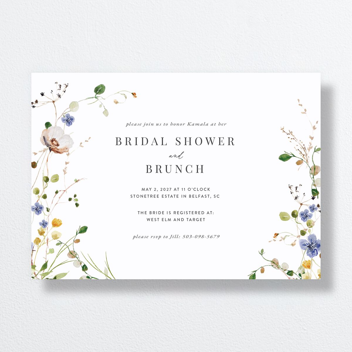 Glistening Wildflower Bridal Shower Invitations Pure White Signature Standard