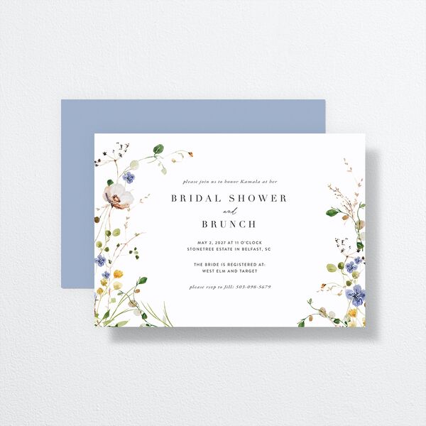 Glistening Wildflower Bridal Shower Invitations front-and-back in White