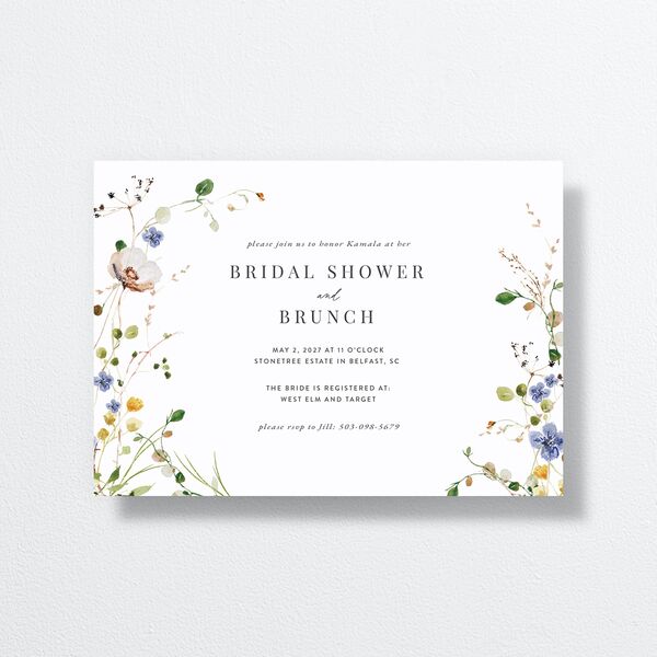 Glistening Wildflower Bridal Shower Invitations front in White