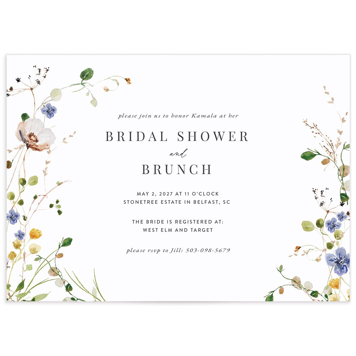 Glistening Wildflower Bridal Shower Invitations