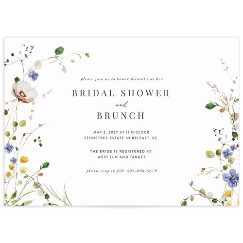Glistening Wildflower Bridal Shower Invitations - White