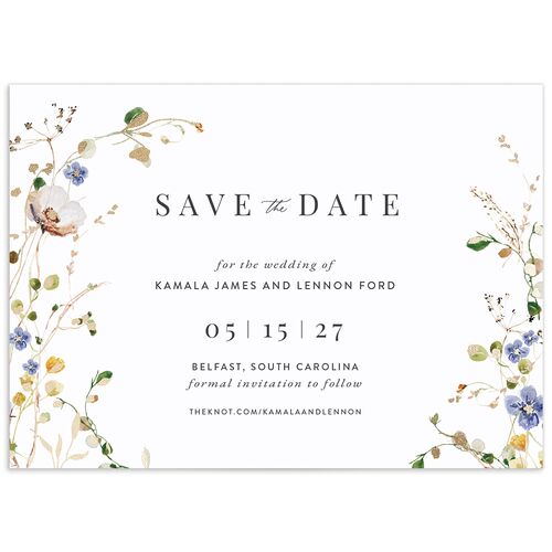 Glistening Wildflower Save the Date Cards Gold Pure White Signature smooth No Standard