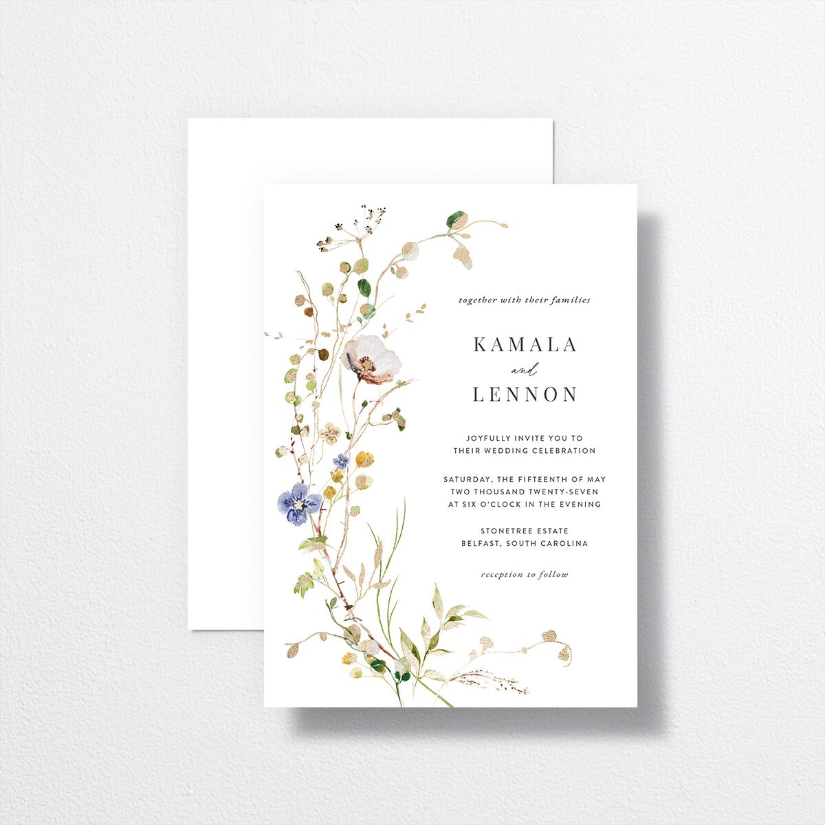 Glistening Wildflower Wedding Invitations front-and-back