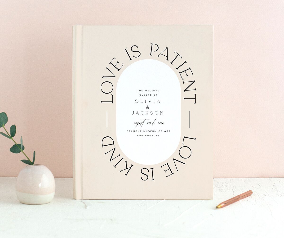 Love Is Patient Wedding Guest Book front in Cream