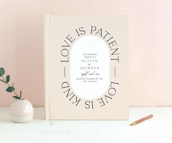 Love Is Patient Wedding Guest Book front in Cream
