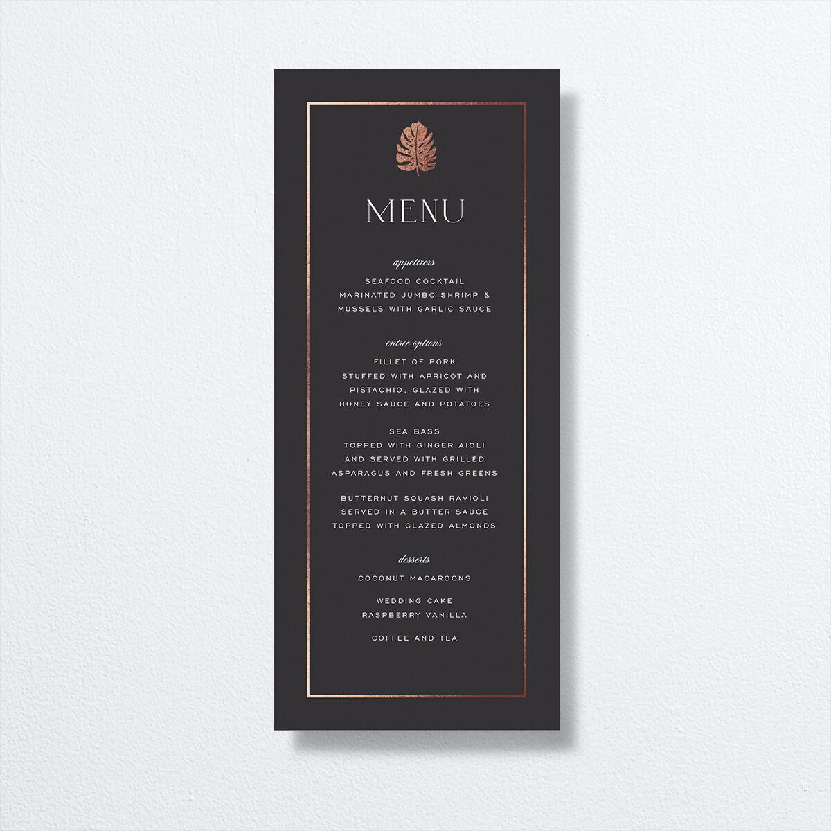 Gilded Tropics Menus Rose Gold Charcoal Recycled
