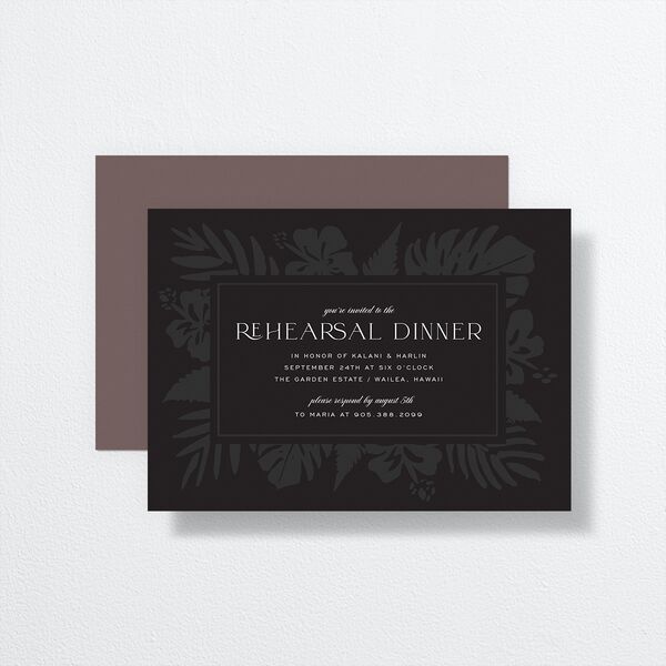 Gilded Tropics Rehearsal Dinner Invitations front-and-back in Black